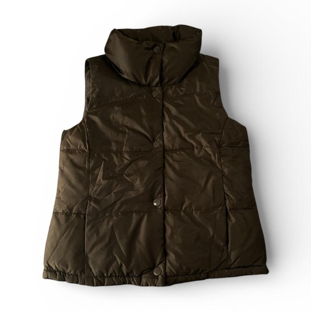 Old Navy Puffer Vest Womens Small Brown Vinyl Wind Protection Quilted Jacket